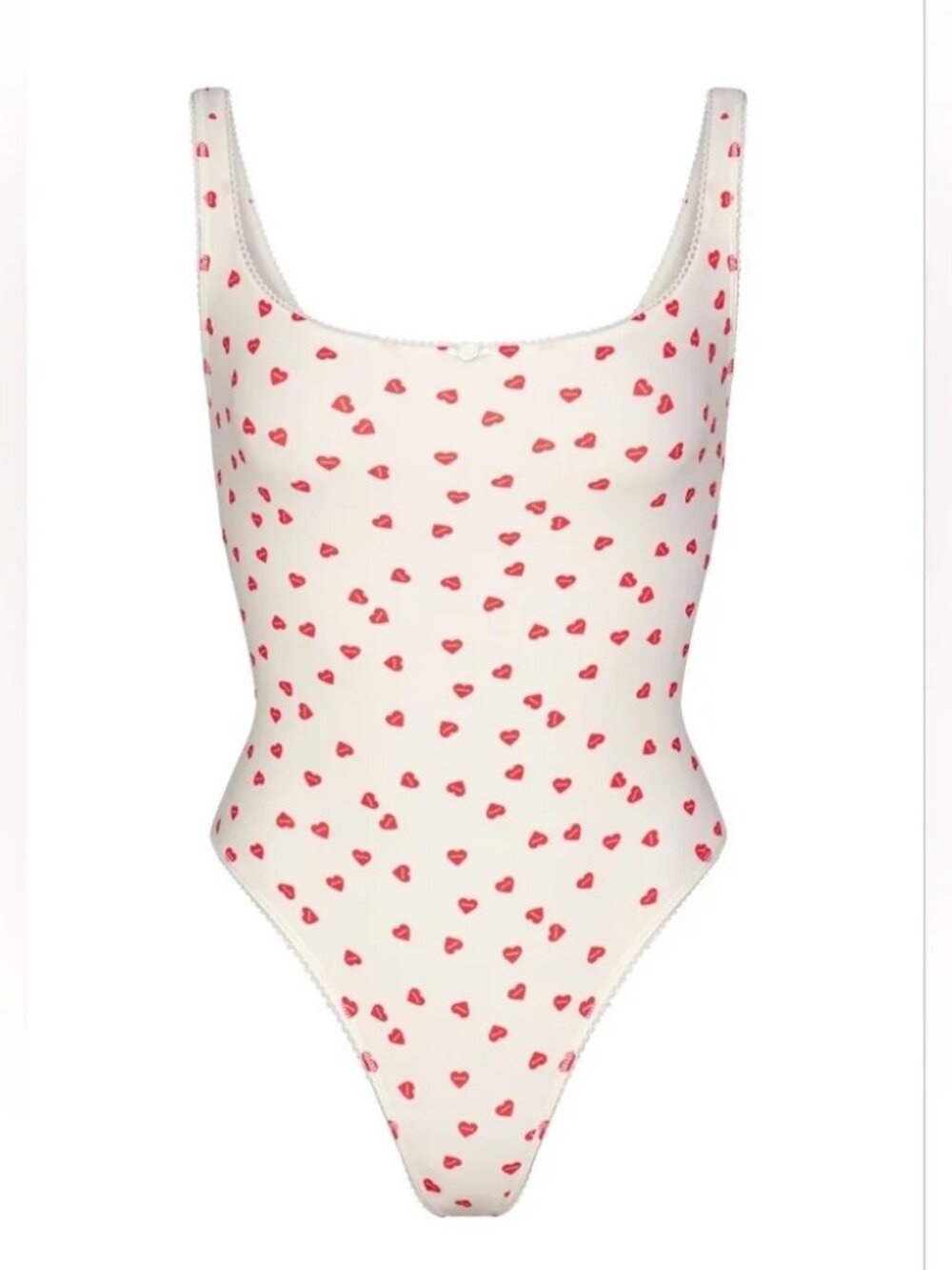 SKIMS Fits Everybody Picot Square Neck Bodysuit | Heart Print White | L